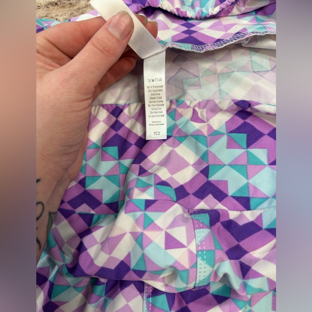 Geometric Purple Teal White Leggings (TC2 18+ LuLaRoe LLR) abstract retro mosaic - Picture 4 of 8